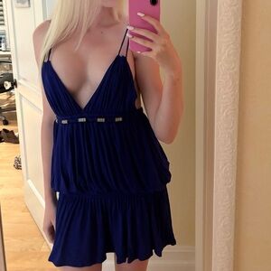 Navy Blue Plunge Neck Mini Dress